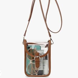 NEW Small Clear See Through and Brown Crossbody Purse Bag with Adjustable Strap